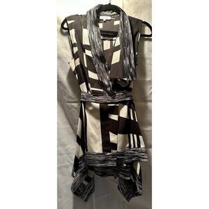 Calvin Klein Black & White Sleeveless Tie Back Asymmetrical Silk Blouse Sz M
